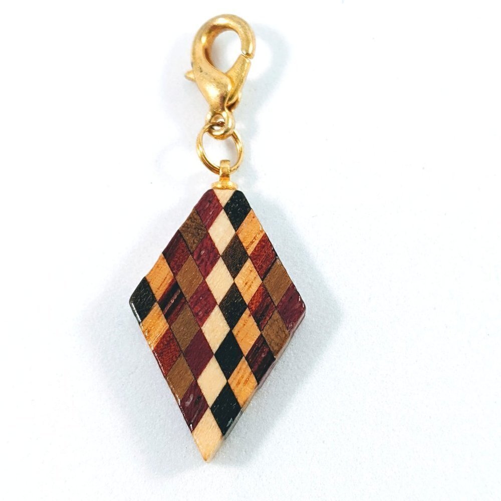 Wood Mosaic Diamond Shaped Charm